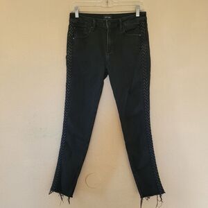 Driftwood Jeans Womens Size 27x28 Black Skinny Jackie Braided Raw Hem Western